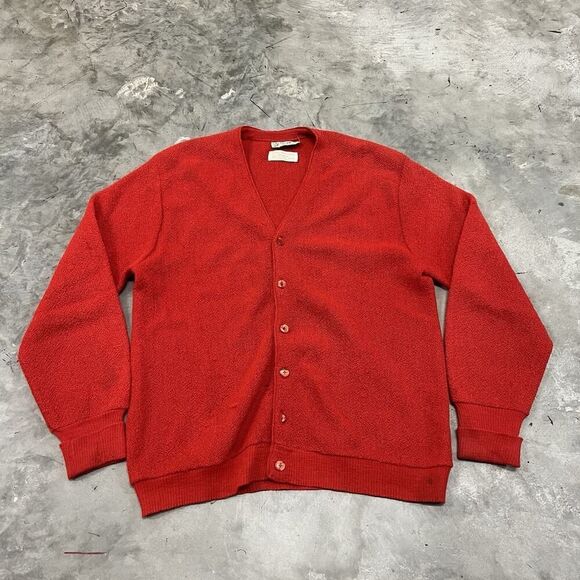 Vintage 1960s Stagg LTD. Worth Ave Alpaca Wool Red Cardigan Sweater Size Large - Picture 1 of 8